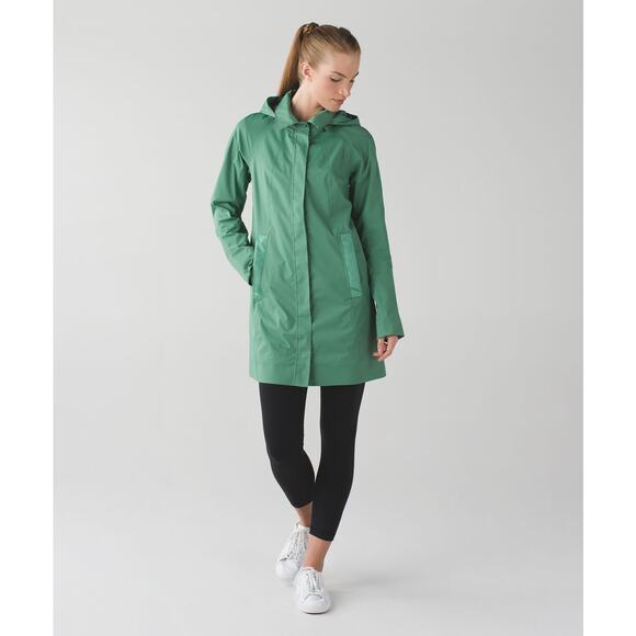 Lululemon Rain On Jacket Vintage Green Hooded Water Resistant Coat Size 4 - Picture 1 of 16